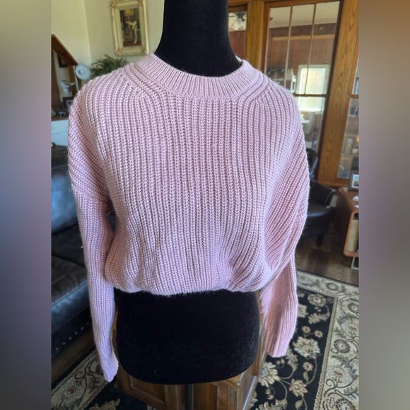 Elodie Sweaters - Elodie Cropped Ribbed Knit Sweater Pink Mauve Size M
